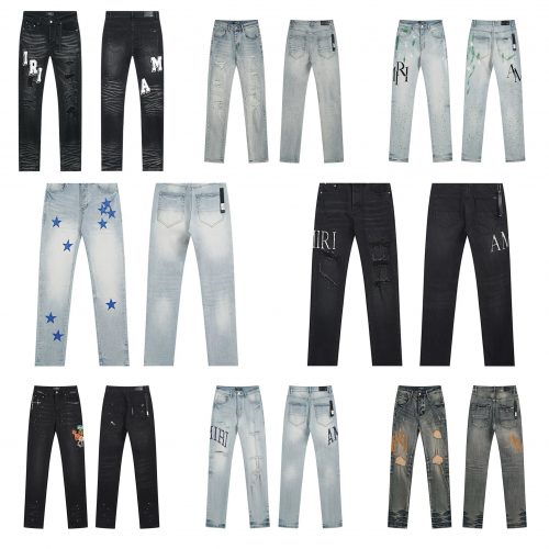 Amiri Distressed Denim Jeans Slim Fit Pants Multicolor
