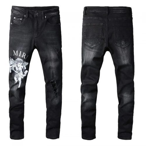 Amiri Distressed Angel Print Jeans Slim Fit Black