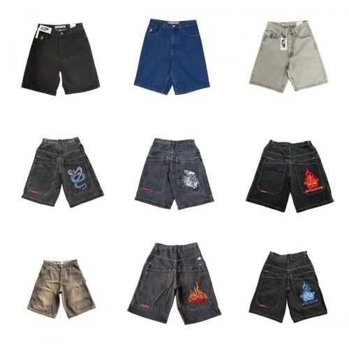 JNCO Graphic Denim Shorts Vintage Streetwear Cargo Shorts Multicolor