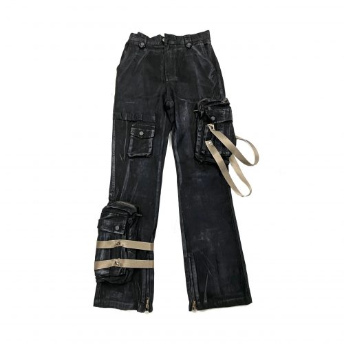Design Cargo Pants with Straps Streetwear Trousers Black