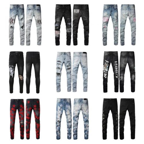 Amiri Distressed Skinny Jeans Slim Fit Denim Pants Multicolor