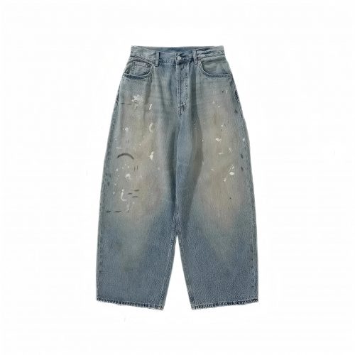 Design Distressed Paint Splatter Wide Leg Jeans Blue