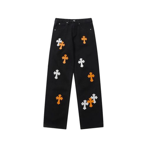Chrome Hearts Cross Patch Denim Jeans Streetwear Pants Black