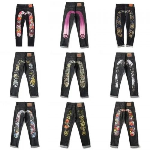 Evisu Daicock Print Graphic Denim Jeans Black