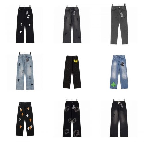 Chrome Hearts Cross Patch Denim Pants Casual Jeans Black and Blue
