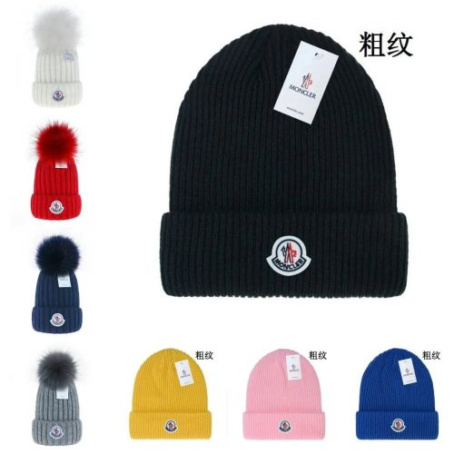 Moncler Ribbed Knit Beanie Chunky Wool Hat Multicolor