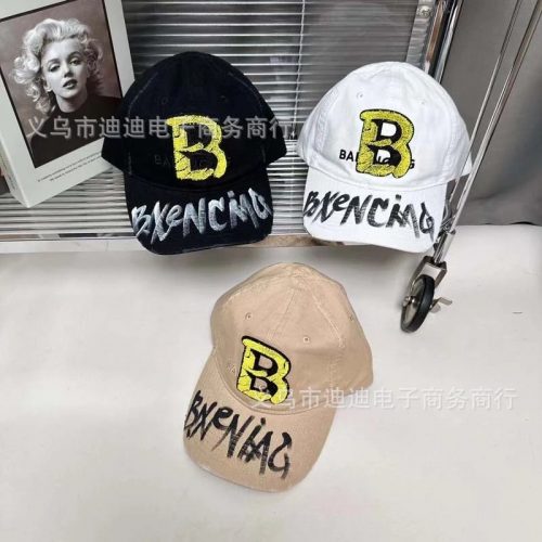 Balenciaga B Logo Baseball Cap Casual Hat Black White Beige