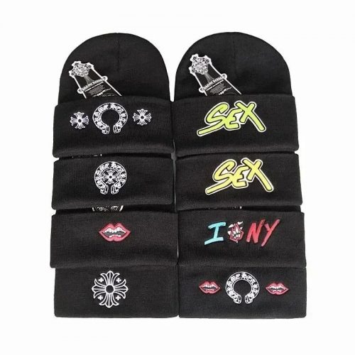 Chrome Hearts Graphic Embroidered Beanie Hat Black