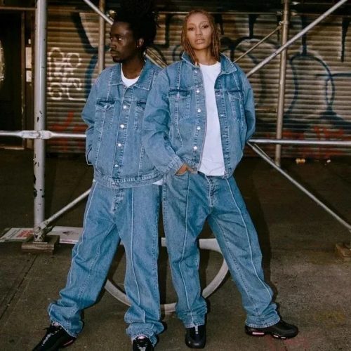 Design Denim Matching Set Oversized Jacket and Jeans Blue