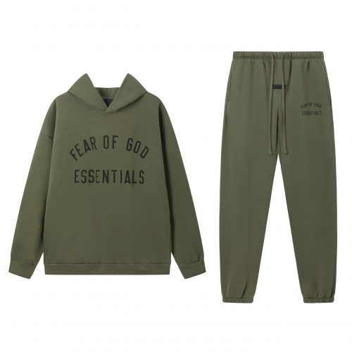 Fear of God FOG Essentials Oversized Hoodie and Sweatpants Set Olive