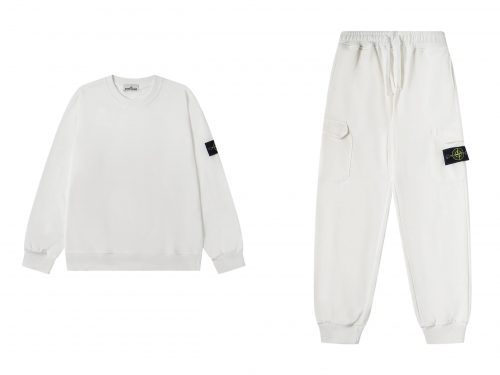 Stone Island Crewneck Sweatshirt and Cargo Joggers Matching Set White