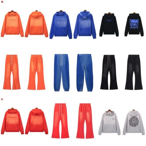 Purple Brand Gradient Wash Streetwear Hoodie and Sweatpants Set Multicolor