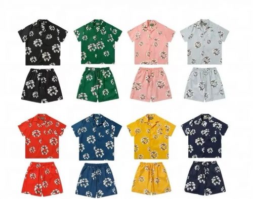 Denim Tears Floral Print Shirt and Shorts Set Casual Summer Outfit Multicolor