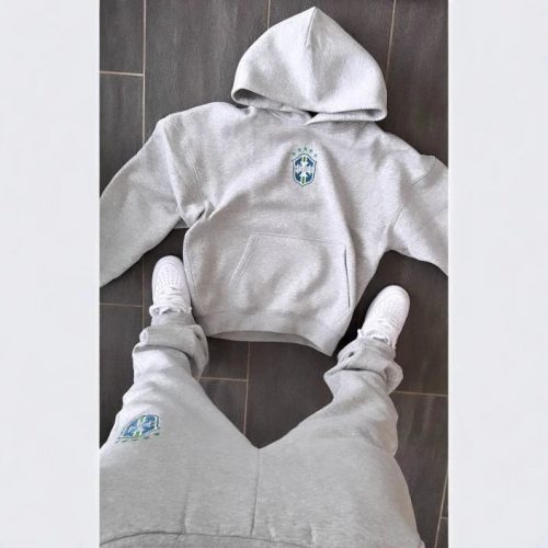Design Brazil Crest Graphic Oversized Tracksuit Set Gray