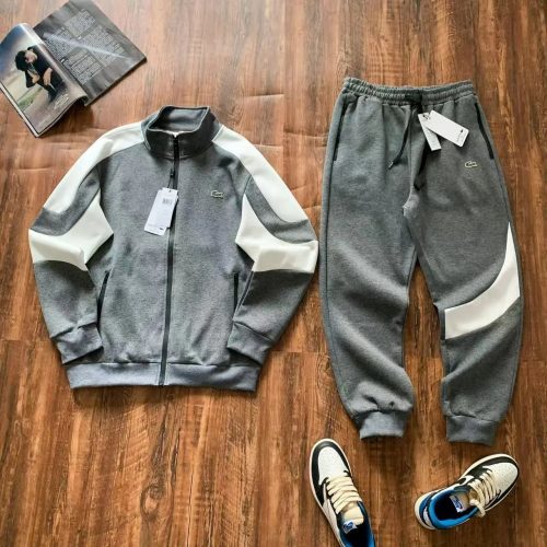 Lacoste Colorblock Casual Tracksuit Set Gray and White