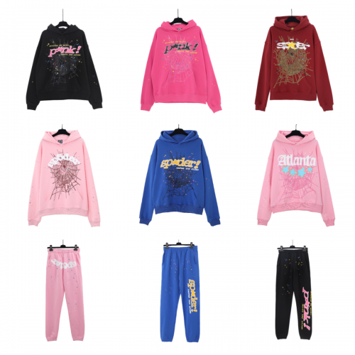 Sp5der Web Graphic Print Streetwear Hoodie and Joggers Multicolor