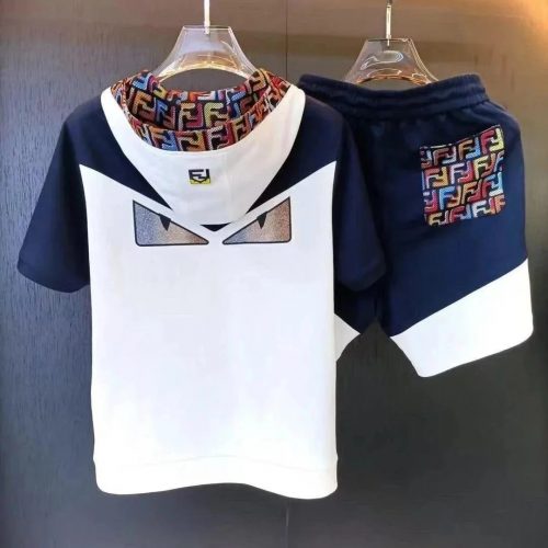 Fendi Monster Eyes Graphic Streetwear Matching Set Navy and White