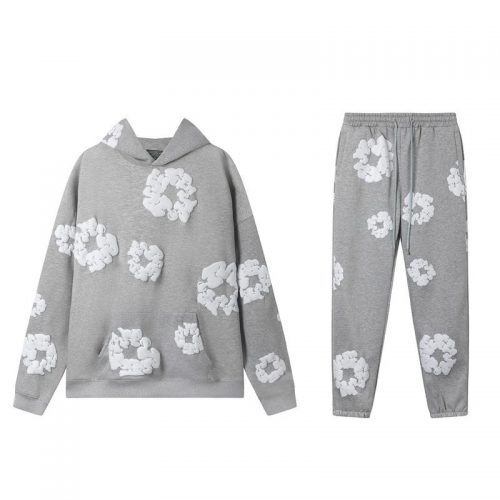 Denim Tears Cloud Print Hoodie and Sweatpants Set Casual Grey