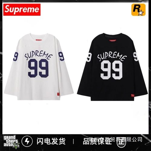 Supreme 99 Graphic Streetwear Long Sleeve Shirt Black and White