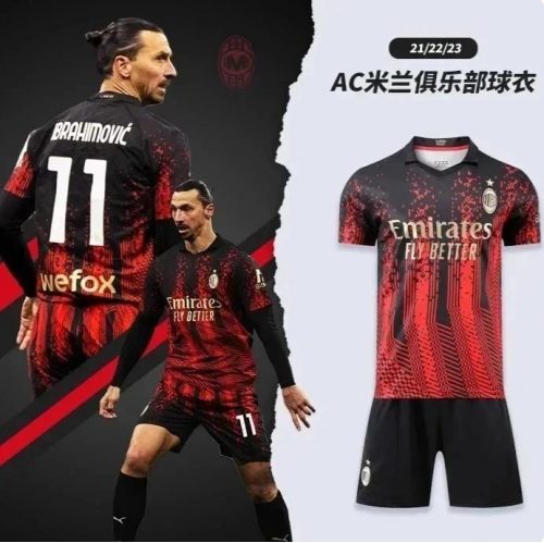 Puma AC Milan 2022-23 Ibrahimovic Soccer Jersey Set Black and Red