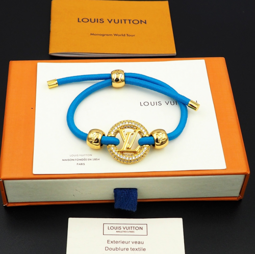Louis Vuitton LV Nanogram Crystal Bracelet Adjustable Jewelry Blue and Gold