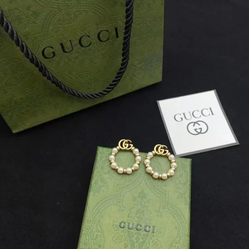 Gucci Double G Pearl Elegant Earrings Gold and White