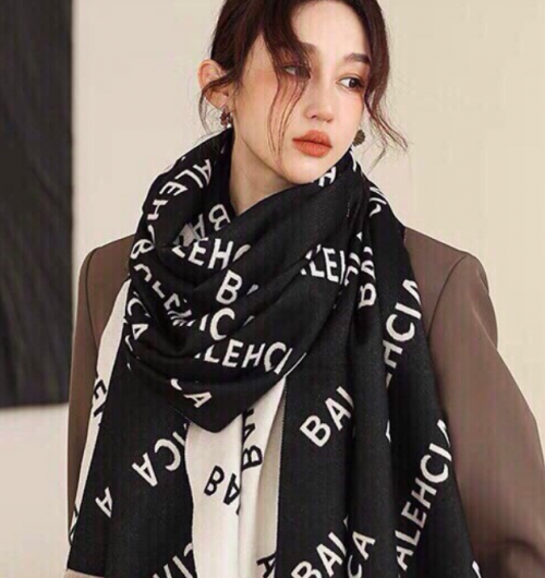 Balenciaga All-Over Logo Knit Scarf Black and White