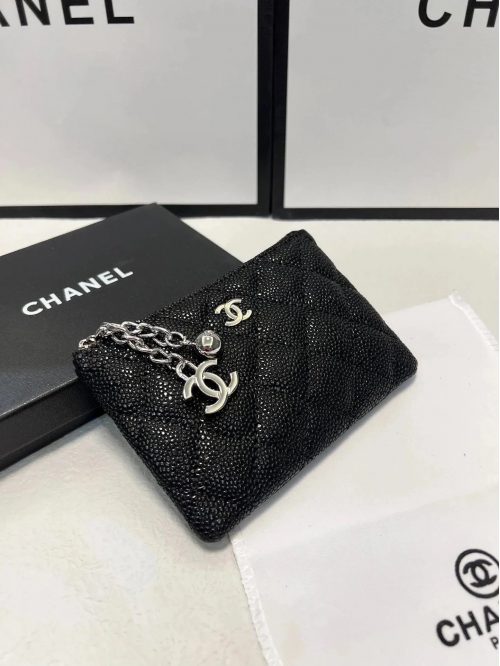 Chanel Quilted Caviar Card Holder Classic Accessory Black