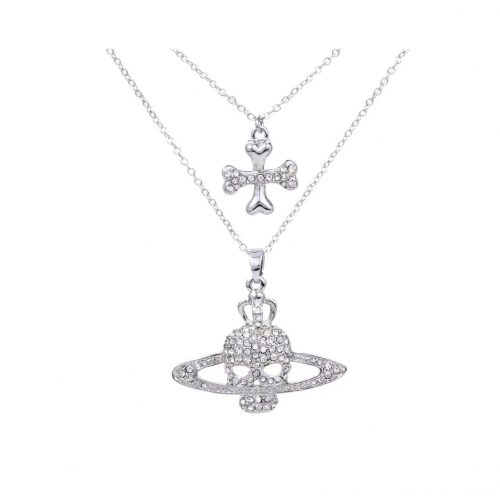 Vivienne Westwood Skull Orb Crystal Necklace Silver