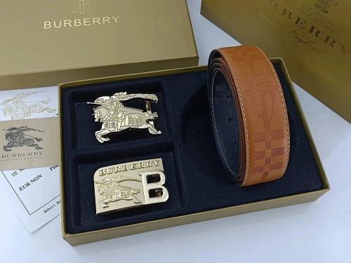 Burberry Equestrian Knight Belt Set Classic Leather Belt Brown