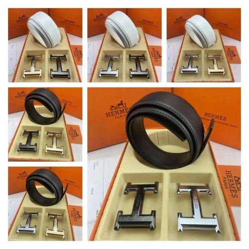 Hermes H Buckle Reversible Leather Belt Set Multicolor