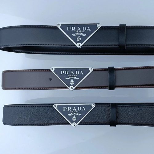 Prada Triangle Plaque Leather Belt Classic Accessory Black and Brown