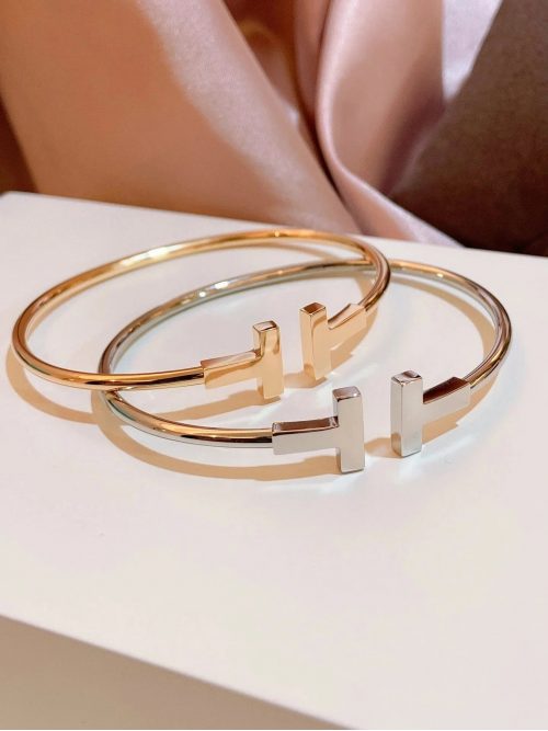 Tiffany & Co. T Wire Bracelet Minimalist Bangle Gold and Silver