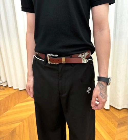 Chrome Hearts Bat Motif Leather Belt Brown