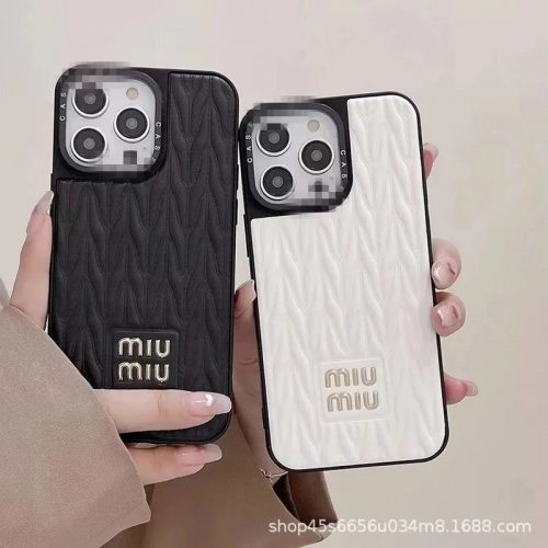 Miu Miu Matelassé Leather Protective Phone Case Black and White