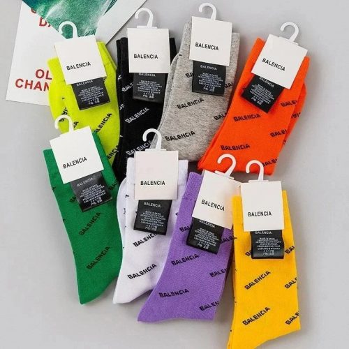 Balenciaga Logo Print Socks Casual Cotton Socks Multicolor