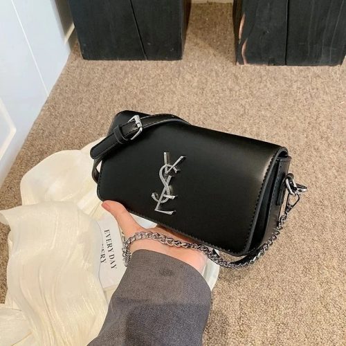 Saint Laurent YSL Sunset Chain Bag Leather Shoulder Bag Black