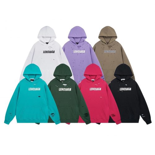 Balenciaga Distressed Hoodie Casual Pullover Multicolor