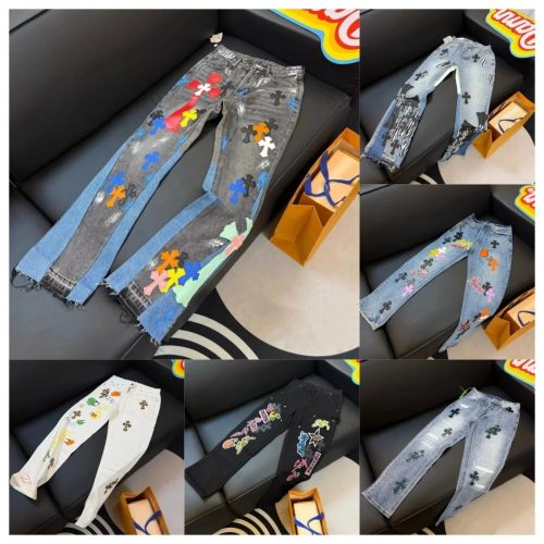 Chrome Hearts Cross Patch Denim Jeans Casual Pants Multicolor