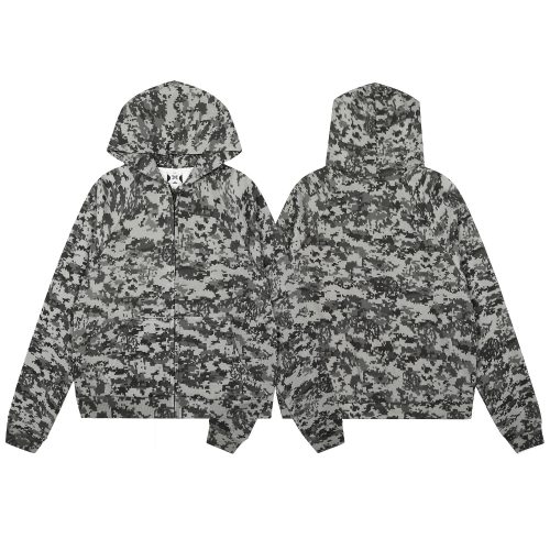 Design Digital Camo Print Zip-Up Hoodie Gray