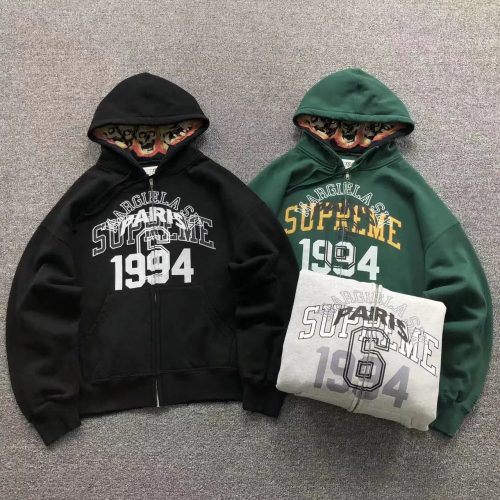 Supreme 1994 Zip-Up Hoodie Casual Sweatshirt Black