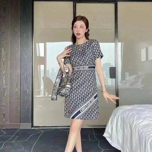 Dior Oblique Iconic Pattern Dress Blue and White