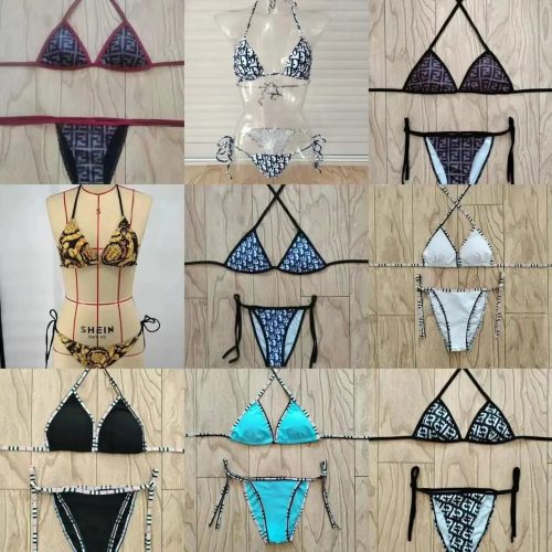 Design Monogram and Check Print Bikini Sets Beachwear Multicolor