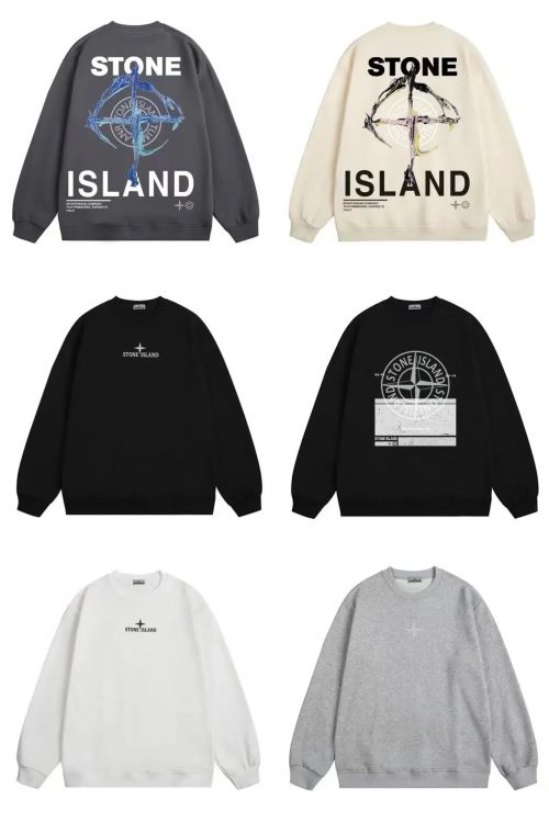 Stone Island Graphic Logo Crewneck Sweatshirt Casual Cotton Black