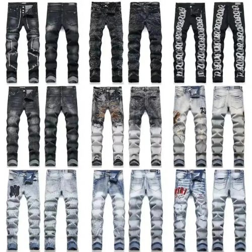 Amiri Distressed Skinny Jeans Casual Denim Pants Black and Blue