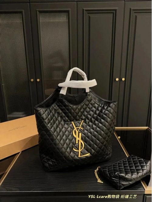 Yves Saint Laurent YSL Icare Quilted Leather Tote Bag Black