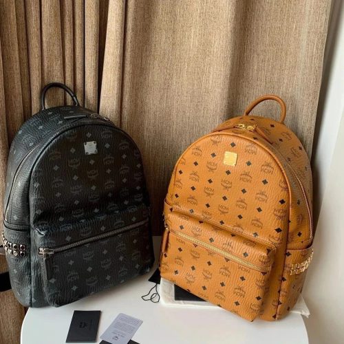 MCM Stark Visetos Coated Canvas Travel Backpack Black and Brown