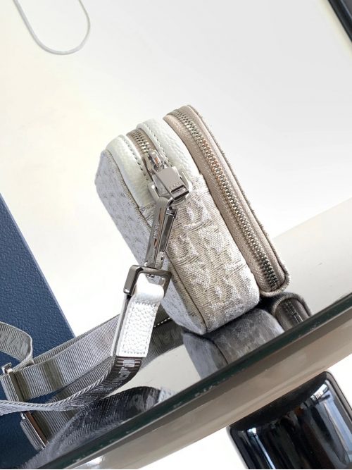 Dior Oblique Pouch Compact Crossbody Bag Beige and White