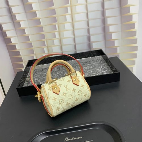 Louis Vuitton LV Nano Speedy Monogram Canvas Handbag Beige