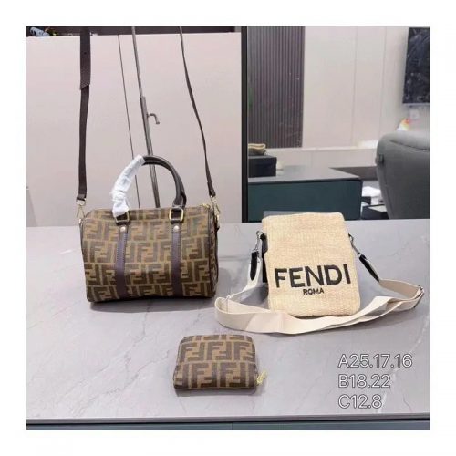 Fendi Zucca Monogram Classic Handbag and Crossbody Bag Set Brown and Beige